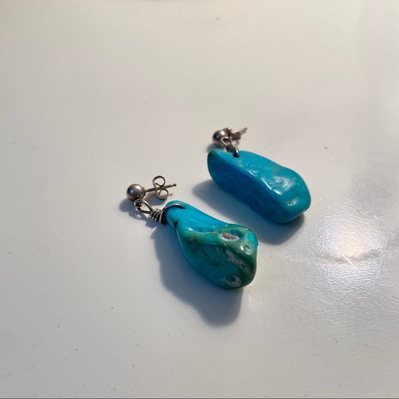 Turquoise earrings, sterling silver, 1.5” inch - Picture 3 of 5
